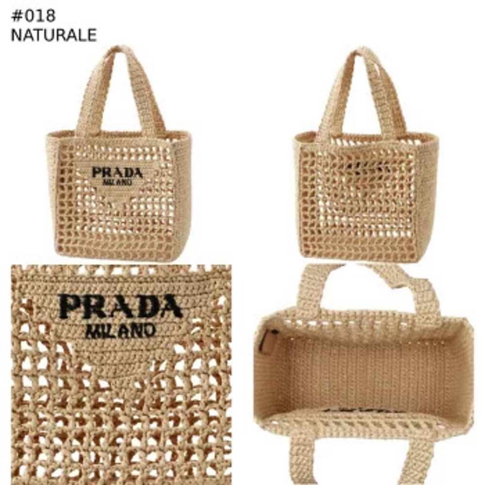 Prada Raffia Tote Bag Triangle Logo Straw - Picture 8 of 8